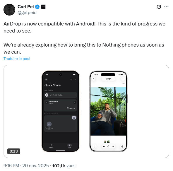Carl Pei Tweet AirDrop Quick Share